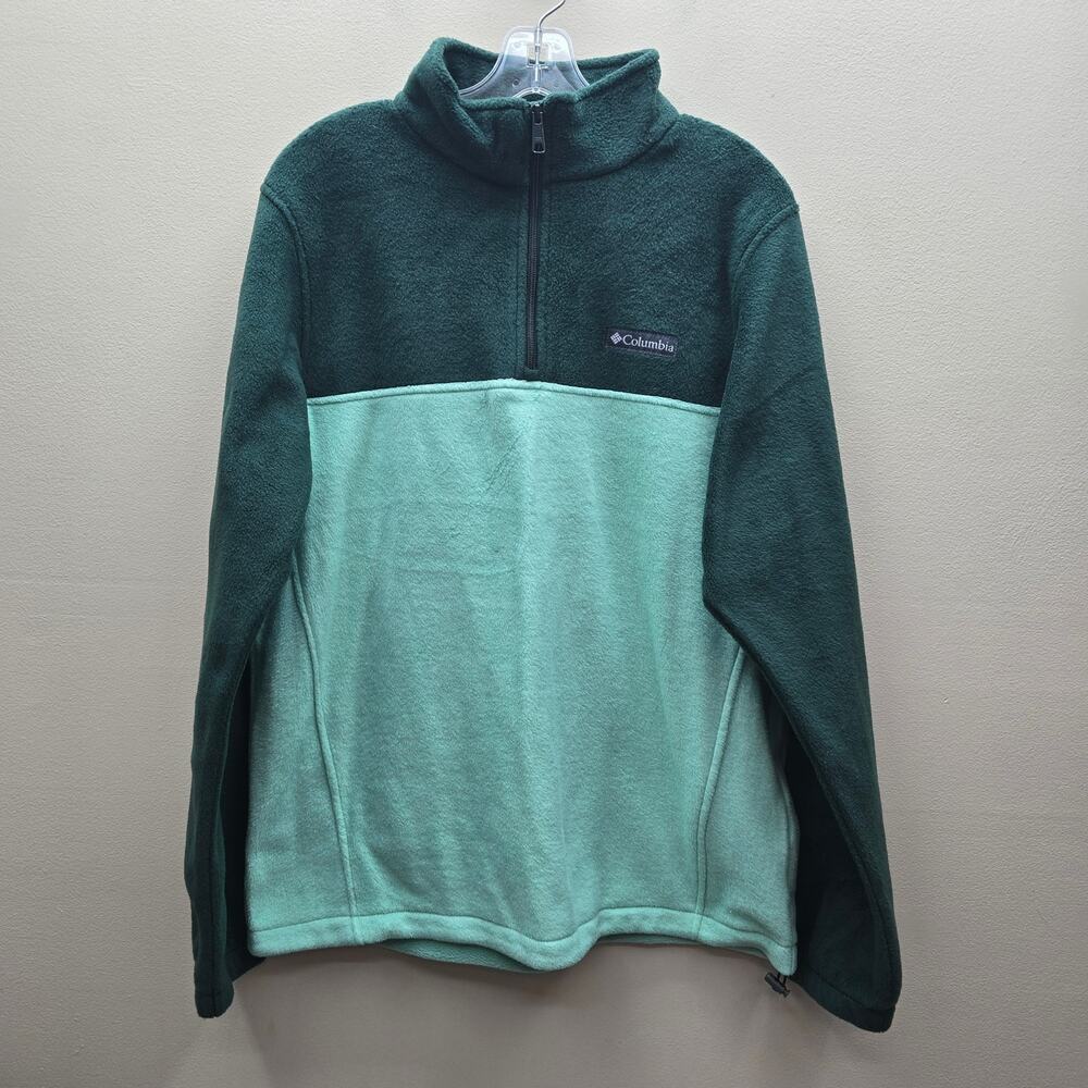 Columbia Men's Pullover 1/4 Zip Fleece Jacket Two Tone Green Size Medium Outdoor
